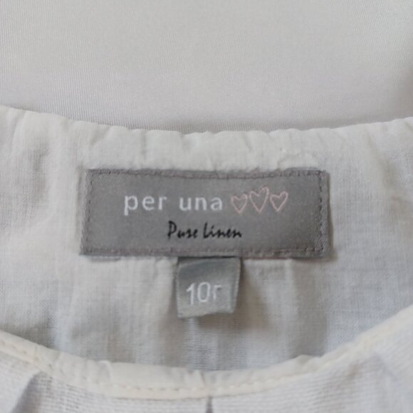 Per Una Floral Linen Dress Pure Linen Blue White Sleeveless Tropical Size 10 - Picture 9 of 14